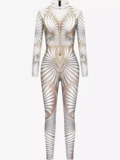 Patterned Zentai Suits Women 3D Printing Bodysuit Zipper Back Costumes Full Body Dance Jumpsuit For Women
