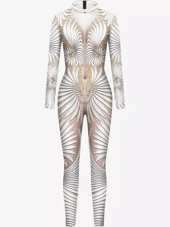 Patterned Zentai Suits Women 3D Printing Bodysuit Zipper Back Costumes Full Body Dance Jumpsuit For Women