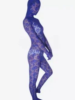 Patterned Zentai Suits Unisex Bluish Violet Transparent Lace Lycra Spandex Zentai Suit