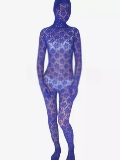 Patterned Zentai Suits Unisex Bluish Violet Transparent Lace Lycra Spandex Zentai Suit