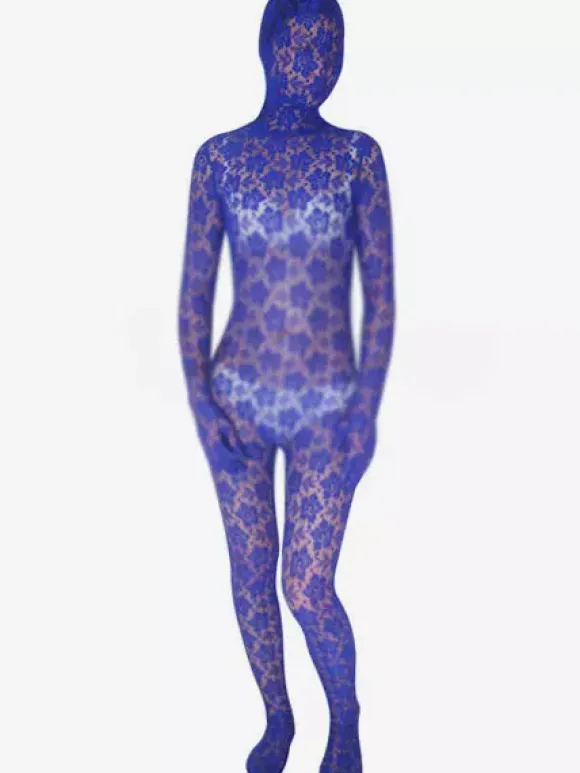 Patterned Zentai Suits Unisex Bluish Violet Transparent Lace Lycra Spandex Zentai Suit