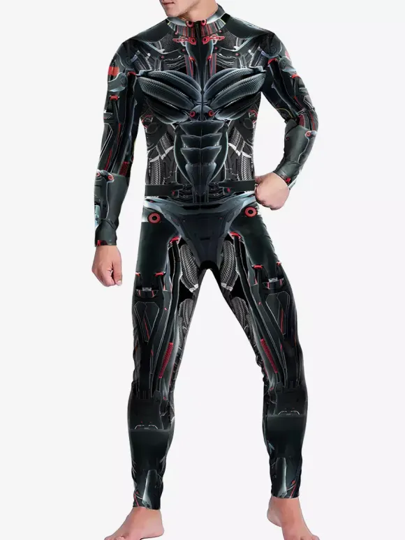 Patterned Zentai Suits Catsuit Costumes Futuristic Mechanical Armour Jumpsuit Cool Fighter Cosplay Bodysuit 3D Printed Steampunk Come Party Shows Men Zentai Suit