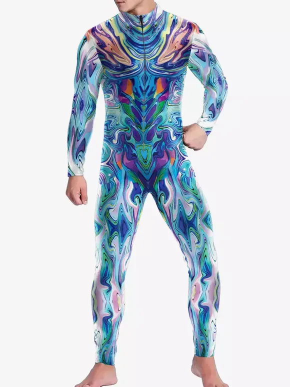Patterned Zentai Suits Catsuit Costumes Futuristic Mechanical Armour Jumpsuit Cool Fighter Cosplay Bodysuit 3D Printed Steampunk Come Party Shows Men Zentai Suit