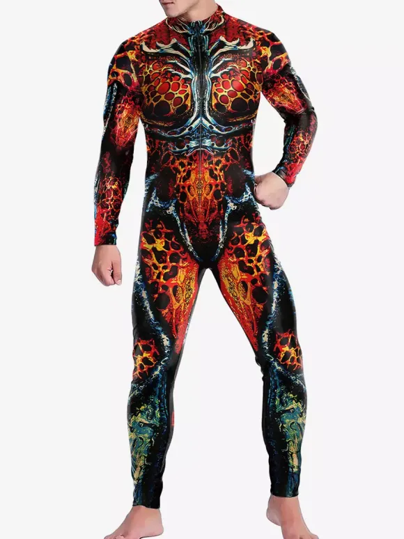 Patterned Zentai Suits Catsuit Costumes Futuristic Mechanical Armour Jumpsuit Cool Fighter Cosplay Bodysuit 3D Printed Steampunk Come Party Shows Men Zentai Suit
