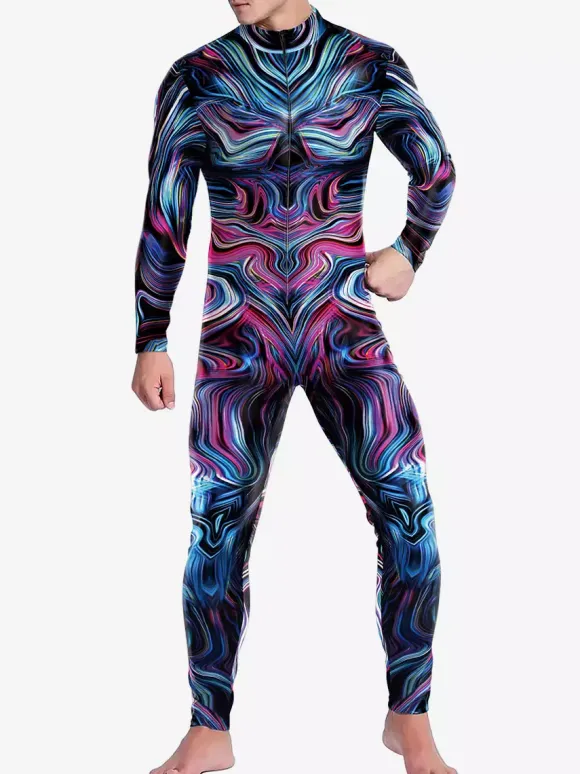 Patterned Zentai Suits Catsuit Costumes Futuristic Mechanical Armour Jumpsuit Cool Fighter Cosplay Bodysuit 3D Printed Steampunk Come Party Shows Men Zentai Suit
