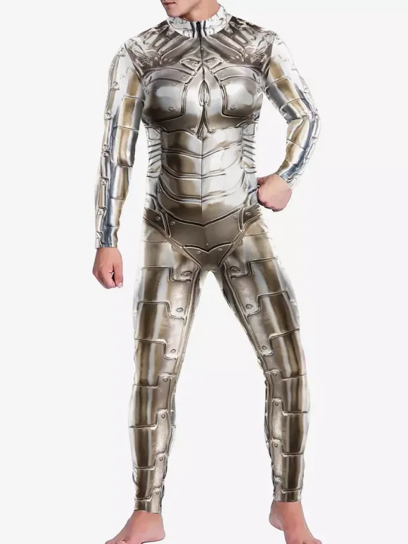 Patterned Zentai Suits Catsuit Costumes Futuristic Mechanical Armour Jumpsuit Cool Fighter Cosplay Bodysuit 3D Printed Steampunk Come Party Shows Men Zentai Suit