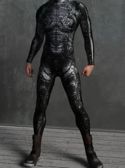 Patterned Zentai Suits Mechanical Cyber Armor Outfit Jumpsuit Cosplay Punk Bodysuit Steampunk Costume Party Shows Men Cool Zentai Suit