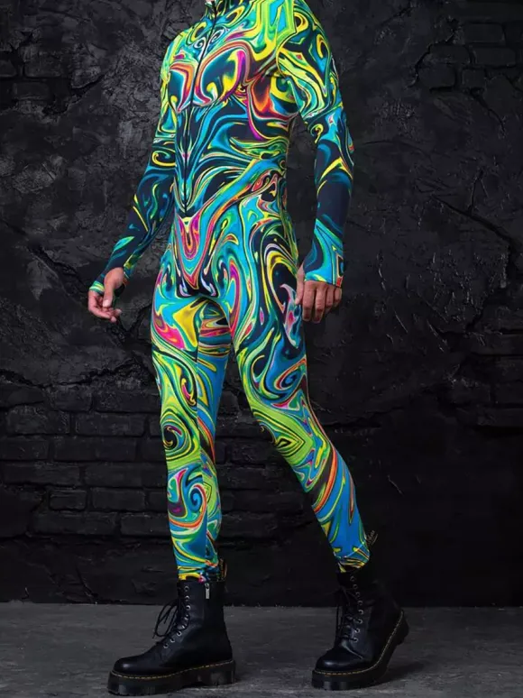 Patterned Zentai Suits Mechanical Cyber Armor Outfit Jumpsuit Cosplay Punk Bodysuit Steampunk Costume Party Shows Men Cool Zentai Suit