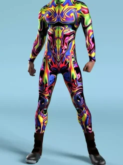 Patterned Zentai Suits Mechanical Cyber Armor Outfit Jumpsuit Cosplay Punk Bodysuit Steampunk Costume Party Shows Men Cool Zentai Suit