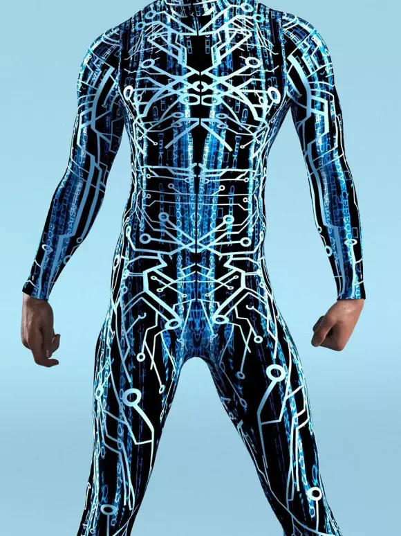 Patterned Zentai Suits CyberPunk Jumpsuit Cool Mechanical Armour Cosplay Bodysuit Costume For Men Women