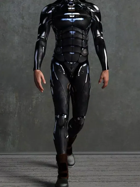 Patterned Zentai Suits Black Mechanical Armor Bodysuit 3D Printed Cyberpunk Exoskeleton Tight Jumpsuit