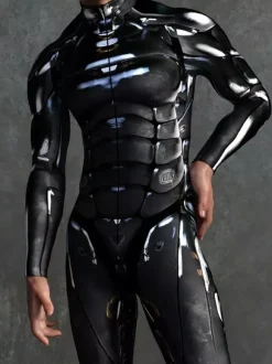 Patterned Zentai Suits Black Mechanical Armor Bodysuit 3D Printed Cyberpunk Exoskeleton Tight Jumpsuit