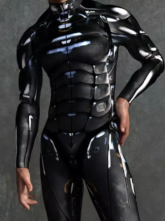 Patterned Zentai Suits Black Mechanical Armor Bodysuit 3D Printed Cyberpunk Exoskeleton Tight Jumpsuit