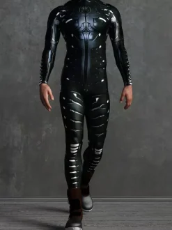Patterned Zentai Suits Black Mechanical Armor Bodysuit 3D Printed Cyberpunk Exoskeleton Tight Jumpsuit