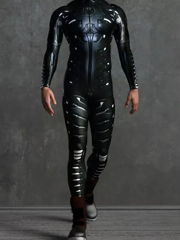 Patterned Zentai Suits Black Mechanical Armor Bodysuit 3D Printed Cyberpunk Exoskeleton Tight Jumpsuit