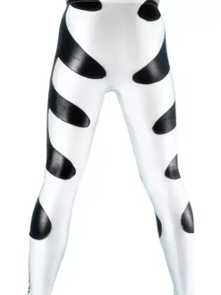 Patterned Zentai Suits Black And White Two-Tone Shiny Metallic Skinny Pants