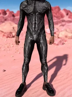 Patterned Zentai Suits Black Steampunk Mechanical Bodysuit 3D Printed Cyberpunk Full Body Jumpsuit