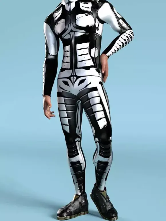 Patterned Zentai Suits Black Steampunk Mechanical Bodysuit 3D Printed Cyberpunk Full Body Jumpsuit