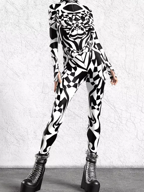 Patterned Zentai Suits Black White Zebra Print Women's Bodysuit 3D Printed Animal Pattern Tight Jumpsuit