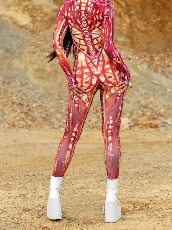 Patterned Zentai Suits Line Art Texture Women's Bodysuit 3D Printed Abstract Pattern Sexy Tight Jumpsuit