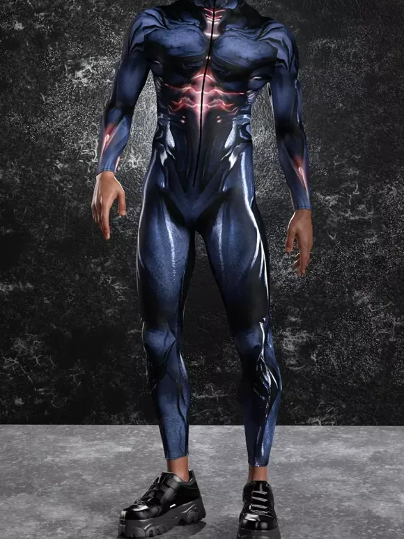 Patterned Zentai Suits Men 3D Print Cyber Jumpsuit Punk Morphsuit Robot Cosplay Zentai Suit Holiday Party Bodysuit Rave Cycling Catsuits