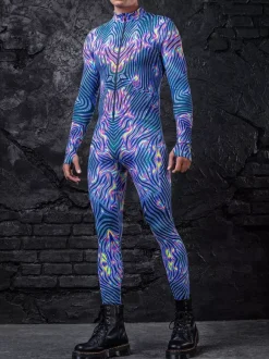 Patterned Zentai Suits Men 3D Print Cyber Jumpsuit Punk Morphsuit Robot Cosplay Zentai Suit Holiday Party Bodysuit Rave Cycling Catsuits