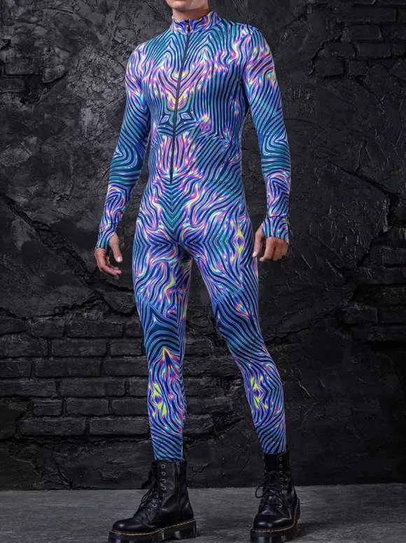 Patterned Zentai Suits Men 3D Print Cyber Jumpsuit Punk Morphsuit Robot Cosplay Zentai Suit Holiday Party Bodysuit Rave Cycling Catsuits