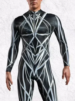 Patterned Zentai Suits Men 3D Print Cyber Jumpsuit Punk Morphsuit Robot Cosplay Zentai Suit Holiday Party Bodysuit Rave Cycling Catsuits