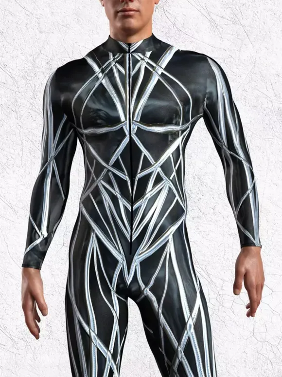 Patterned Zentai Suits Men 3D Print Cyber Jumpsuit Punk Morphsuit Robot Cosplay Zentai Suit Holiday Party Bodysuit Rave Cycling Catsuits