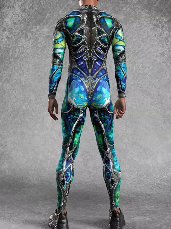 Patterned Zentai Suits Men 3D Print Cyber Jumpsuit Punk Morphsuit Robot Cosplay Zentai Suit Holiday Party Bodysuit Rave Cycling Catsuits