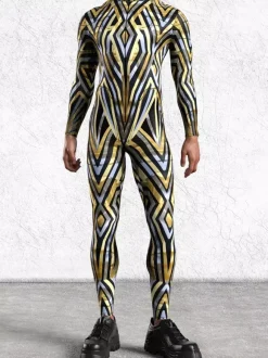 Patterned Zentai Suits Men 3D Print Cyber Jumpsuit Punk Morphsuit Robot Cosplay Zentai Suit Holiday Party Bodysuit Rave Cycling Catsuits