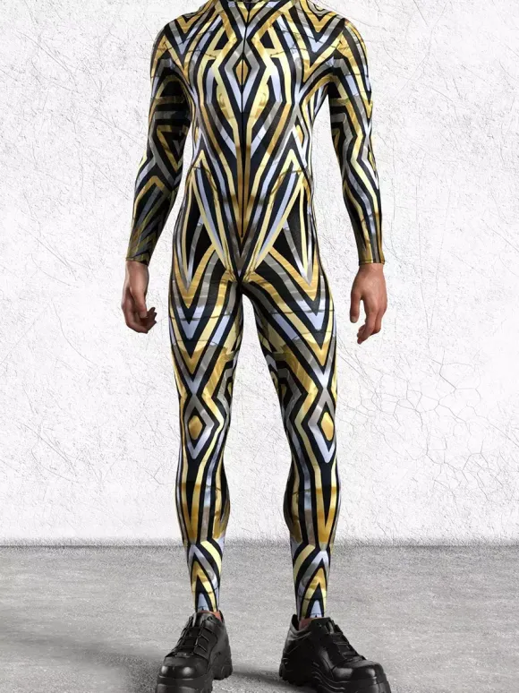 Patterned Zentai Suits Men 3D Print Cyber Jumpsuit Punk Morphsuit Robot Cosplay Zentai Suit Holiday Party Bodysuit Rave Cycling Catsuits