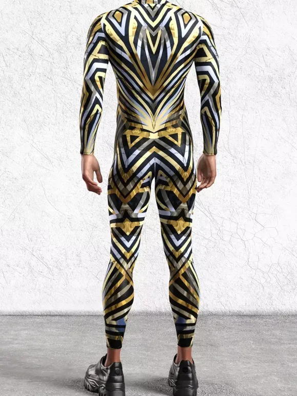 Patterned Zentai Suits Men 3D Print Cyber Jumpsuit Punk Morphsuit Robot Cosplay Zentai Suit Holiday Party Bodysuit Rave Cycling Catsuits