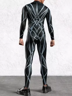 Patterned Zentai Suits Men 3D Print Cyber Jumpsuit Punk Morphsuit Robot Cosplay Zentai Suit Holiday Party Bodysuit Rave Cycling Catsuits