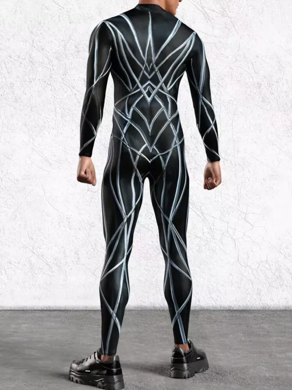 Patterned Zentai Suits Men 3D Print Cyber Jumpsuit Punk Morphsuit Robot Cosplay Zentai Suit Holiday Party Bodysuit Rave Cycling Catsuits