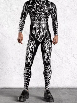 Patterned Zentai Suits Men 3D Print Cyber Jumpsuit Punk Morphsuit Robot Cosplay Zentai Suit Holiday Party Bodysuit Rave Cycling Catsuits