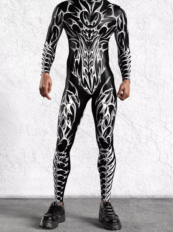 Patterned Zentai Suits Men 3D Print Cyber Jumpsuit Punk Morphsuit Robot Cosplay Zentai Suit Holiday Party Bodysuit Rave Cycling Catsuits