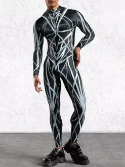 Patterned Zentai Suits Men 3D Print Cyber Jumpsuit Punk Morphsuit Robot Cosplay Zentai Suit Holiday Party Bodysuit Rave Cycling Catsuits