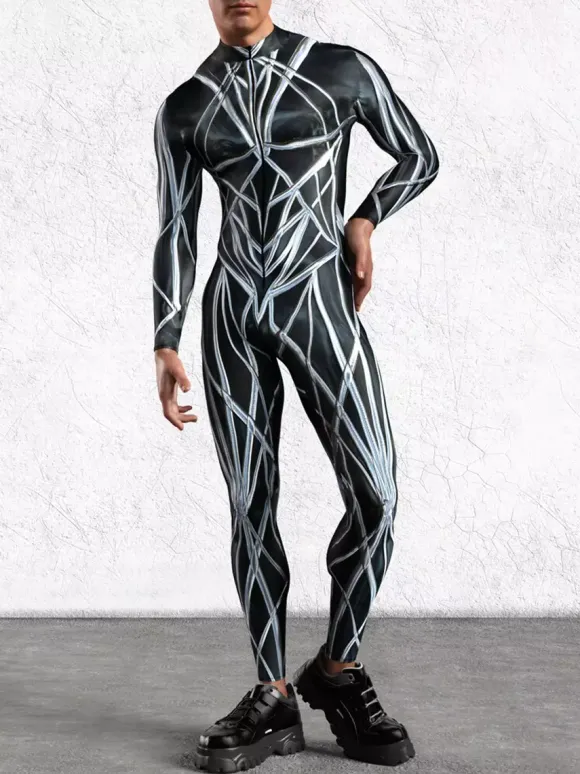 Patterned Zentai Suits Men 3D Print Cyber Jumpsuit Punk Morphsuit Robot Cosplay Zentai Suit Holiday Party Bodysuit Rave Cycling Catsuits