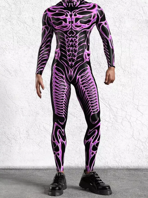 Patterned Zentai Suits Men 3D Print Cyber Jumpsuit Punk Morphsuit Robot Cosplay Zentai Suit Holiday Party Bodysuit Rave Cycling Catsuits