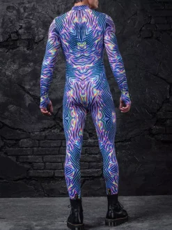 Patterned Zentai Suits Men 3D Print Cyber Jumpsuit Punk Morphsuit Robot Cosplay Zentai Suit Holiday Party Bodysuit Rave Cycling Catsuits