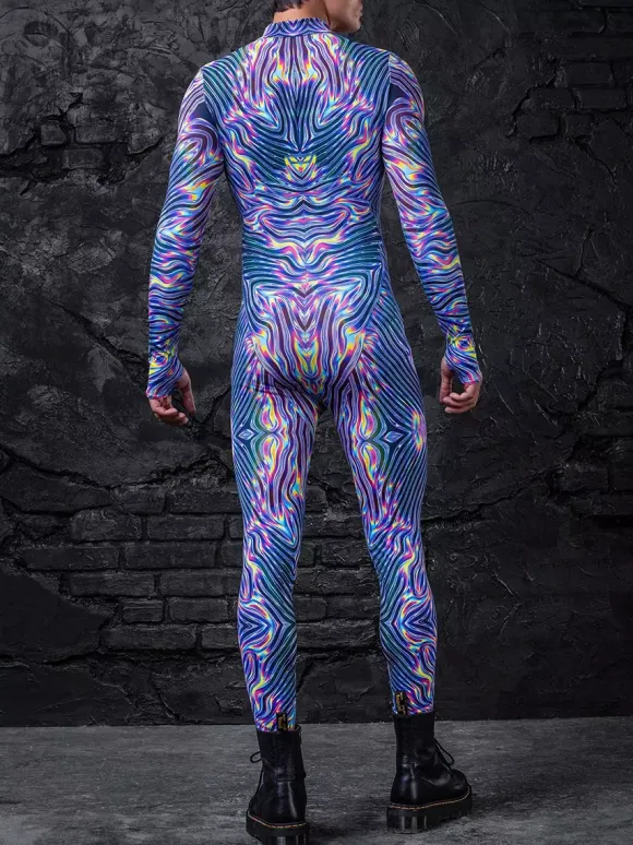 Patterned Zentai Suits Men 3D Print Cyber Jumpsuit Punk Morphsuit Robot Cosplay Zentai Suit Holiday Party Bodysuit Rave Cycling Catsuits