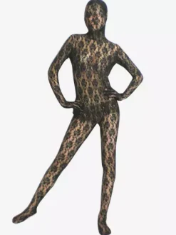 Patterned Zentai Suits Morph Suit Black Transparent Lace Velvet Jacquard Zentai Suit