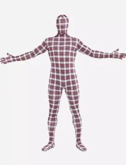 Patterned Zentai Suits Morph Suit Red Plaid Zentai Suit Full Body Lycra Spandex Bodysuit
