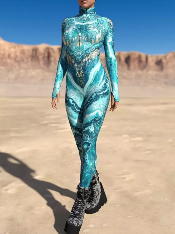 Patterned Zentai Suits Ocean Tie Dyeing Cosplay Costumes Jumpsuit Party Jumpsuits Carnival Woman Zentai Body Clothes Tights Body One-piece