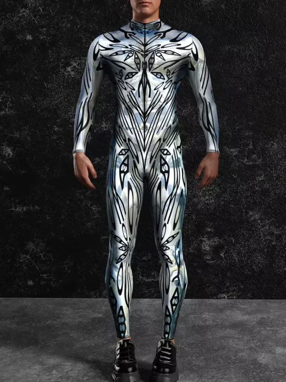 Patterned Zentai Suits Steampunk Mech Bodysuit 3D Printed Tight Jumpsuit