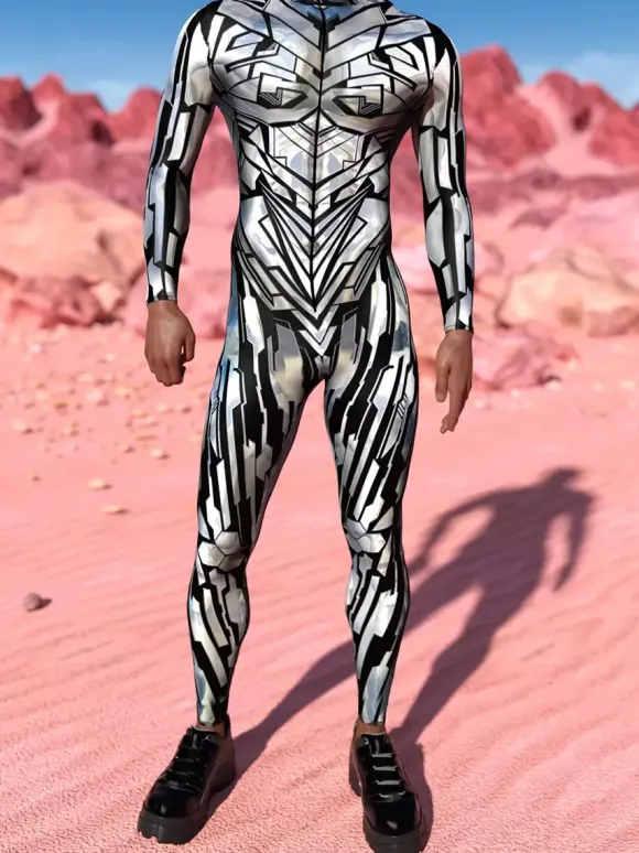 Patterned Zentai Suits Steampunk Mech Bodysuit 3D Printed Tight Jumpsuit