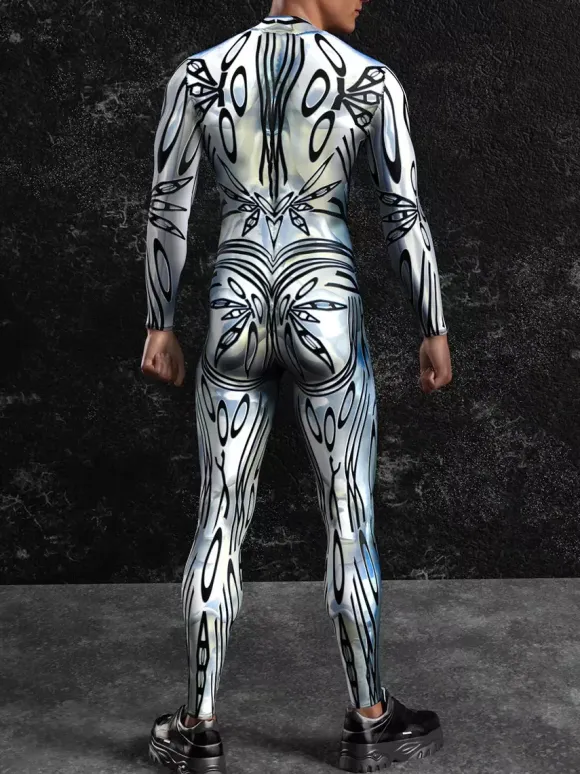 Patterned Zentai Suits Steampunk Mech Bodysuit 3D Printed Tight Jumpsuit