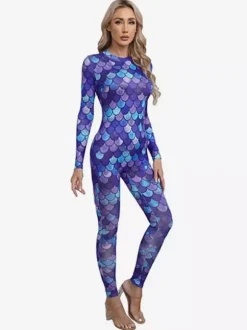 Patterned Zentai Suits Women's Sexy Catsuit Fish Scale Print Lycra Spandex Costumes