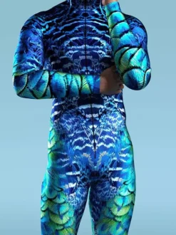 Patterned Zentai Suits Zebra Camouflage Print Bodysuit 3D Optical Illusion Tight Jumpsuit